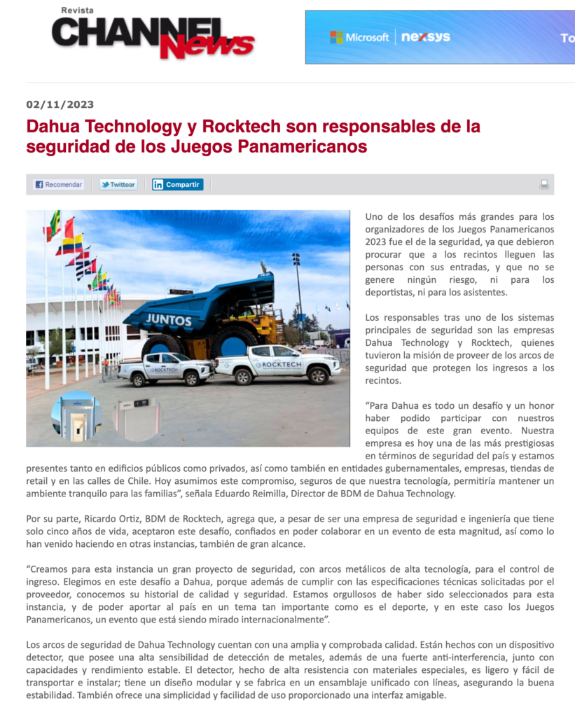 Dahua Technology y Rocktech son los responsables de la seguridad de los Juegos Panamericanos ￼