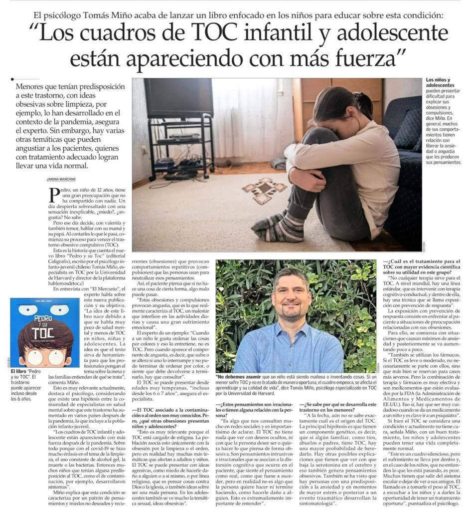 TOC infanto-juvenil: autor chileno lanza libro que habla sobre esta condición en niños, niñas y adolescentes ￼